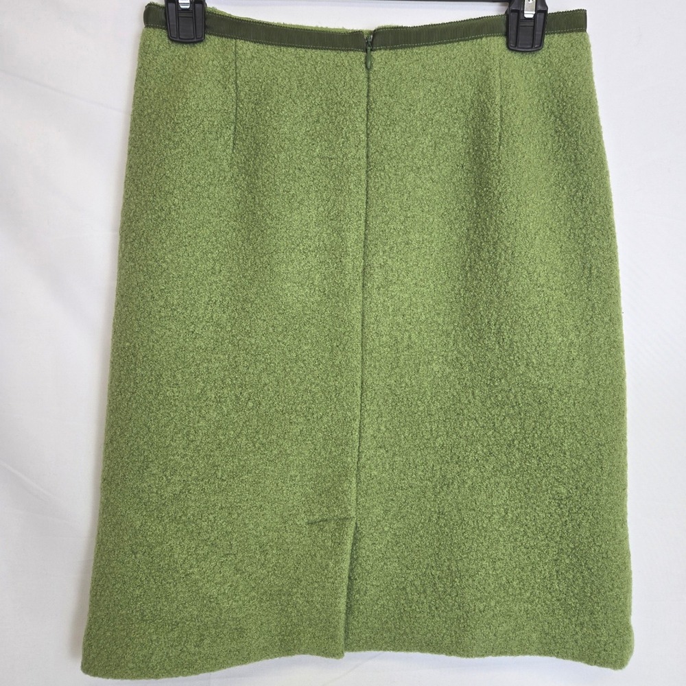 Olsen Europe‎ Wool Mini Pencil Skirt Lined Slit Zipper Green Retro MCM Mod US 2 - Picture 2 of 11